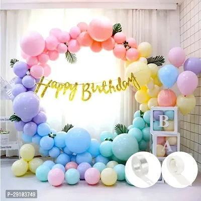 Classic 65 Pcs Decoration Happy Birthday Banner, Pastel Balloons, Glue Dots, Arch Tape-thumb0