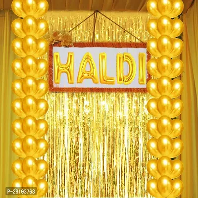 Classic Haldi Ceremony Decoration (Pack Of 57) 5 Letter Haldi, Golden Curtain