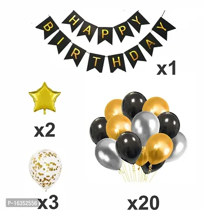 Naveen Decoration Combo set - Happy Birthday Banner Star Confetti Metallic Balloons (Pack of 26 pcs)-thumb2