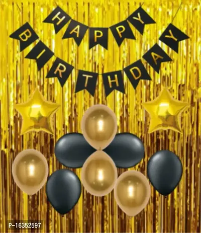 Naveen Decoration Combo Pack - Happy Birthday Banner Foil Curtains Stars metallic Balloons (pack of 25 pcs)