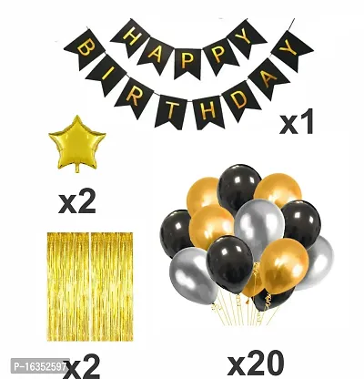 Naveen Decoration Combo Pack - Happy Birthday Banner Foil Curtains Stars metallic Balloons (pack of 25 pcs)-thumb2