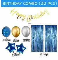 Birthday Decorations for Boys- Golden Banner, Blue Foil Curtain, Star Foil Balloons, Metallic Balloons -Decoration Items for Birthday Party, Birthday Decoration kit Combo-32Pcs-thumb1