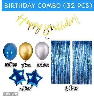 Birthday Decorations for Boys- Golden Banner, Blue Foil Curtain, Star Foil Balloons, Metallic Balloons -Decoration Items for Birthday Party, Birthday Decoration kit Combo-32Pcs-thumb2