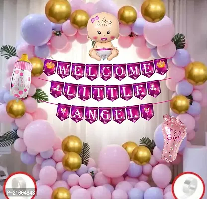Naveen decoration Welcome little Angel combo banner balloon baby foil kit (Pack of 63 pcs)