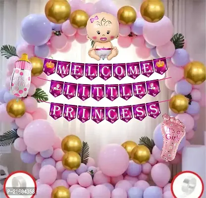 Naveen decoration Welcome little Princess combo banner balloon baby foil kit (Pack of 63 pcs)-thumb0