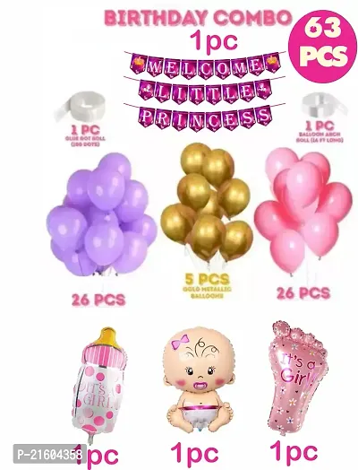 Naveen decoration Welcome little Princess combo banner balloon baby foil kit (Pack of 63 pcs)-thumb2