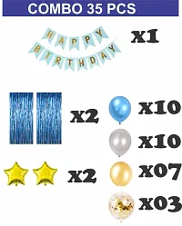 Naveen Happy Birthday Decorations for Boys- Golden Banner, Blue Foil Curtain, Star Foil Balloons, Metallic Balloons -Decoration Items for Birthday Party, Birthday Decoration kit Combo-35 PCS-thumb1