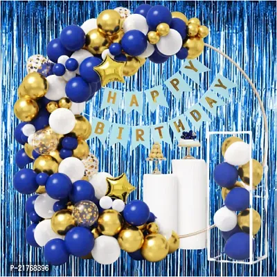 Naveen Happy Birthday Decorations for Boys- Golden Banner, Blue Foil Curtain, Star Foil Balloons, Metallic Balloons -Decoration Items for Birthday Party, Birthday Decoration kit Combo-32 PCS-thumb0