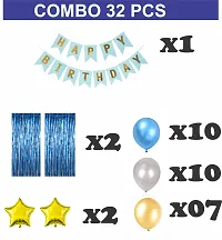 Naveen Happy Birthday Decorations for Boys- Golden Banner, Blue Foil Curtain, Star Foil Balloons, Metallic Balloons -Decoration Items for Birthday Party, Birthday Decoration kit Combo-32 PCS-thumb1