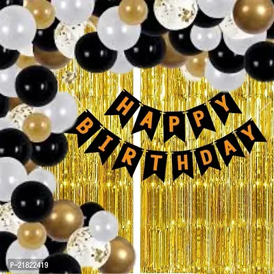Naveen Birthday Decoration Kit / Theme Decoration Balloons (Gold, Pack of 33) happy birthday banner + 2pcs golden foil curtian  metallic balloon gold black silver 30 pack of 33