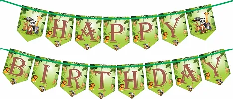 Happy Birthday Balloons Decoration Set - (60Pcs) Birthday BANNER + 2 Pcs Fringe Foil Curtain + 5 Pcs Set of Jungle Theme  Glue Dot with 50 Pcs HD Metallic Balloons Combo Kit.-thumb2