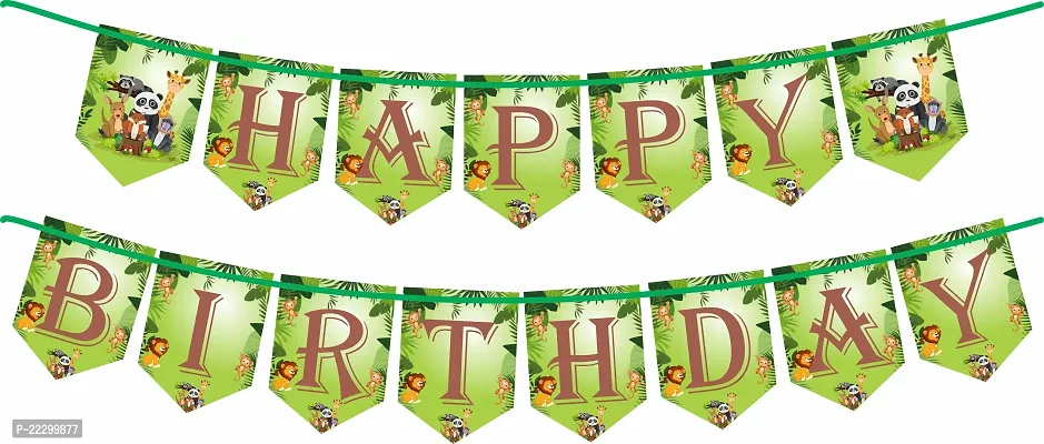 Happy Birthday Balloons Decoration Set - (60Pcs) Birthday BANNER + 2 Pcs Fringe Foil Curtain + 5 Pcs Set of Jungle Theme  Glue Dot with 50 Pcs HD Metallic Balloons Combo Kit.-thumb3