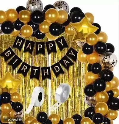 Happy Birthday Decoration Kit Combo ndash; Birthday Banner Golden Foil Curtain Metallic Balloons With Hand Balloon Pump And Glue Dot for Boys Girls Wife Adult Husband Mom Dad/Happy Birthday Decorations Ite-thumb0