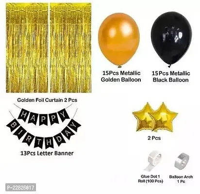 Happy Birthday Decoration Kit Combo ndash; Birthday Banner Golden Foil Curtain Metallic Balloons With Hand Balloon Pump And Glue Dot for Boys Girls Wife Adult Husband Mom Dad/Happy Birthday Decorations Ite-thumb2