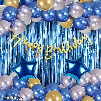 Naveen Happy Birthday Decorations for Boys- Golden Banner, Blue Foil Curtain, Star Foil Balloons, Metallic Balloons -Decoration Items for Birthday Party, Birthday Decoration kit Combo-32Pcs-thumb0