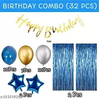 Naveen Happy Birthday Decorations for Boys- Golden Banner, Blue Foil Curtain, Star Foil Balloons, Metallic Balloons -Decoration Items for Birthday Party, Birthday Decoration kit Combo-32Pcs-thumb1