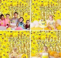 Emoji Theme Birthday Decoration Kit Combo - Happy Birthday Smiley Banner, 2 Golden Curtain, And 20 Emoji Balloons-thumb2