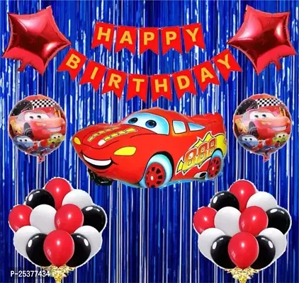 Red Car Theme Birthday Decorations Kit Combo for Baby Kids Boys, Red Car Foil Balloon, Happy Birthday Banner
