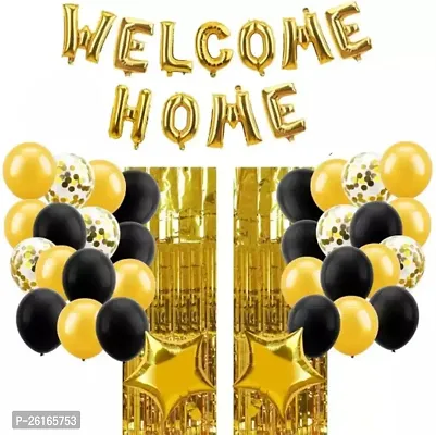 Welcome Home Balloon Banner Decorations Kit, 45Pcs, Including Gold Welcome Home Balloons Sign, Foil Curtains, Latex  Foil Balloons for Home Decoration Family Party Supplies