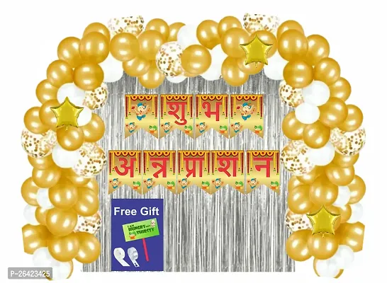 Naveen Decoration Annaprasanam Bunting Banner Hindi Font Shubh Annaprashan Yellow  Red Color Font/Rice Ceremony Decorations Items/Rice Ceremony kit (Pack of 53)