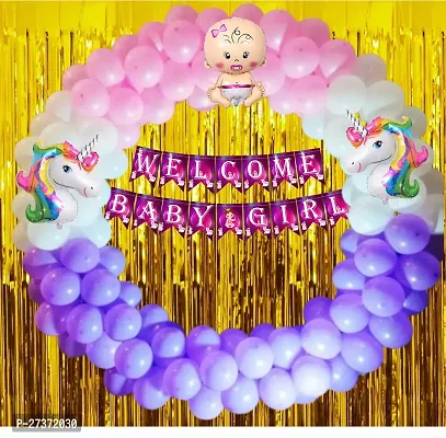 Naveen Welcome Baby Girl decoration kit combo banner balloon baby foil kit (Pack of 66 pcs)
