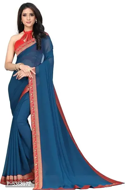 Solid Daily Wear Poly Georgette Saree  (Light Blue)