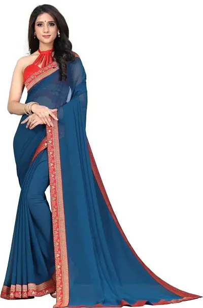 Solid Daily Wear Poly Georgette Saree (Light Blue)