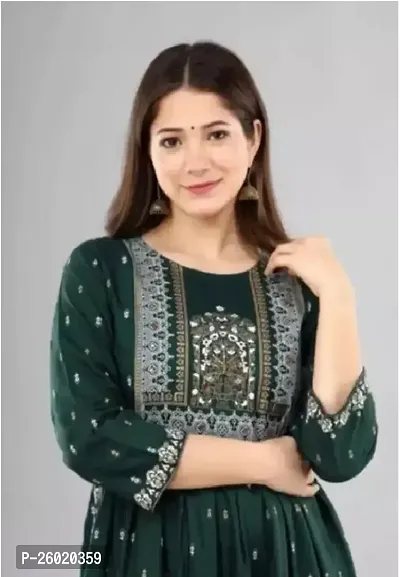 Stylish Anarkali Green Printed Rayon Kurta For Women