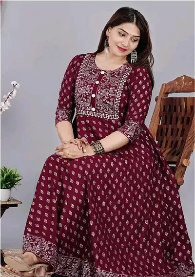 Stylish Women Rayon Anarkali Casual Kurta