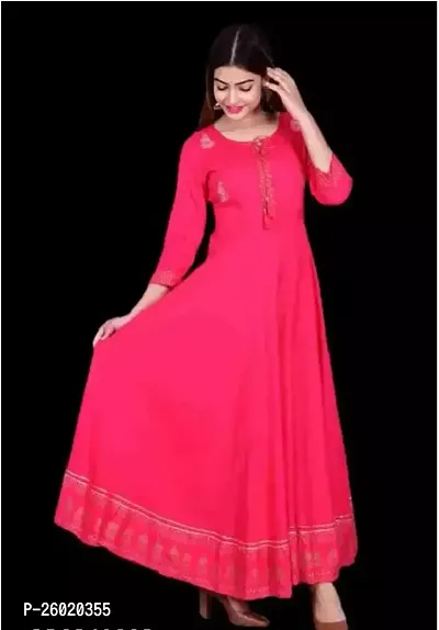 Stylish Anarkali Pink Solid Rayon Kurta For Women-thumb0