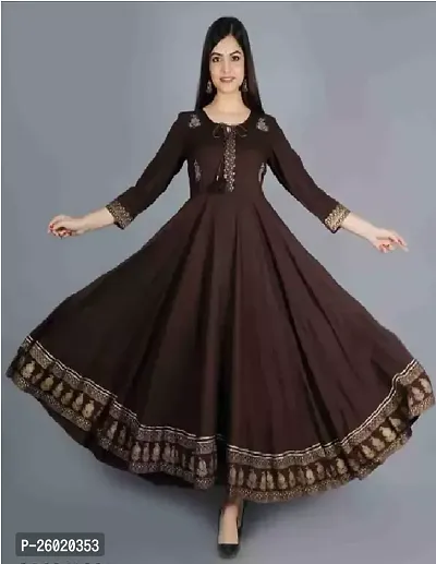 Stylish Anarkali Brown Solid Rayon Kurta For Women-thumb0