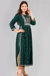 Stylish Anarkali Green Printed Rayon Kurta For Women-thumb1