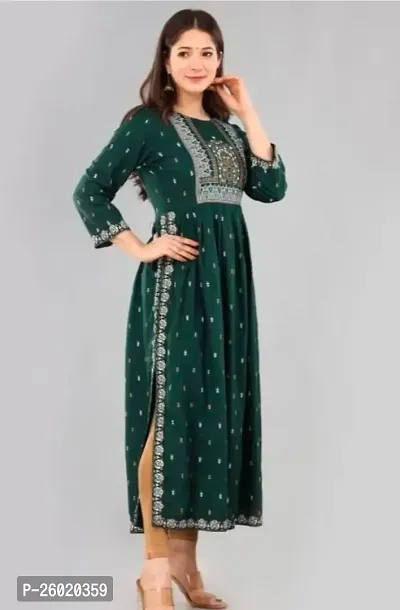 Stylish Anarkali Green Printed Rayon Kurta For Women-thumb2