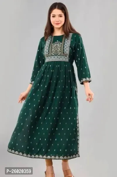 Stylish Anarkali Green Printed Rayon Kurta For Women-thumb3