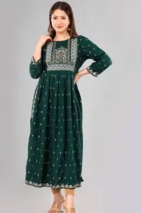 Stylish Anarkali Green Printed Rayon Kurta For Women-thumb3