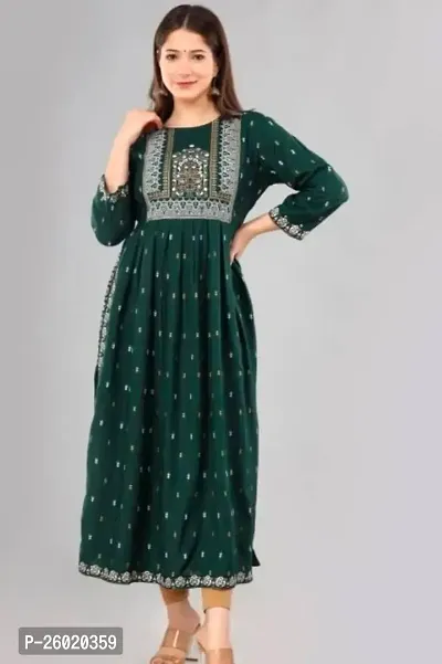 Stylish Anarkali Green Printed Rayon Kurta For Women-thumb4