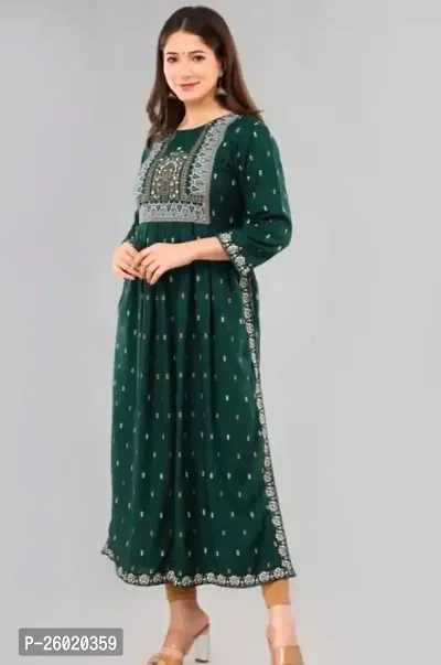 Stylish Anarkali Green Printed Rayon Kurta For Women-thumb5