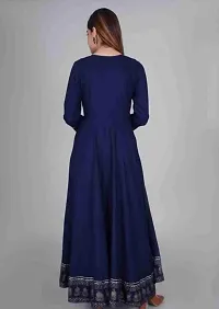 Stylish Anarkali Navy Blue Solid Rayon Kurta For Women-thumb1