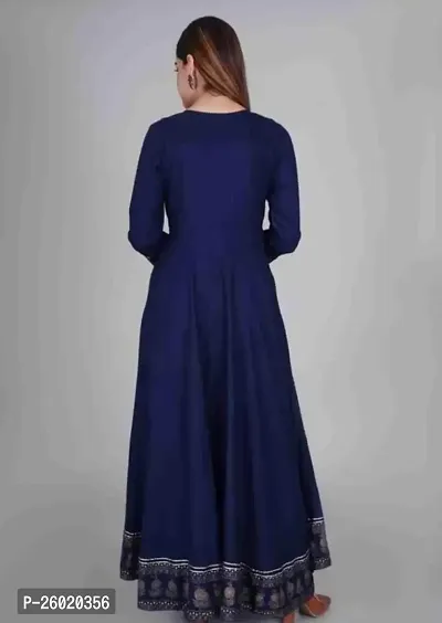 Stylish Anarkali Navy Blue Solid Rayon Kurta For Women-thumb2