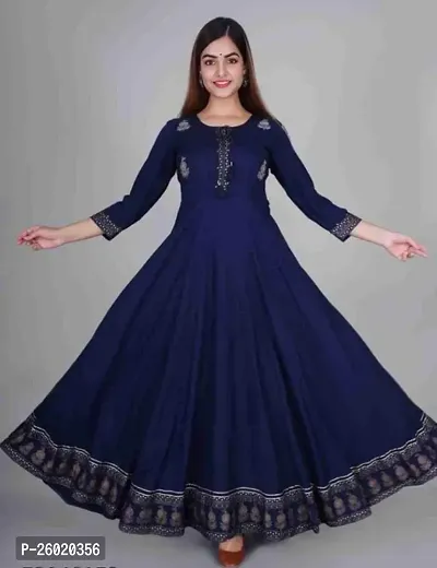 Stylish Anarkali Navy Blue Solid Rayon Kurta For Women-thumb4