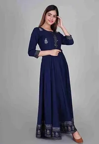 Stylish Anarkali Navy Blue Solid Rayon Kurta For Women-thumb4