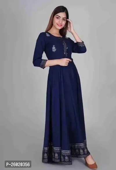 Stylish Anarkali Navy Blue Solid Rayon Kurta For Women-thumb5