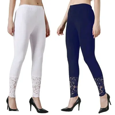 Buy AAKRUSHI Women's Cotton Spandex Legging Lace Inset at Bottom