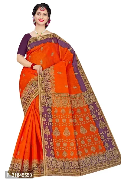 Stylish Orange Mulmul Cotton Block Print Saree Without Blouse Piece For Women-thumb0