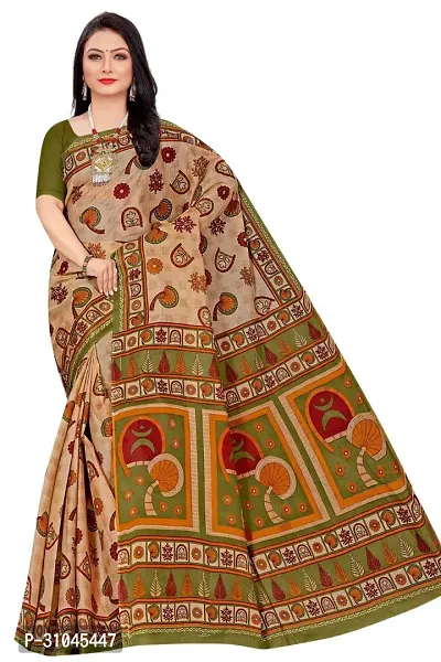 Stylish Brown Mulmul Cotton Block Print Saree Without Blouse Piece For Women