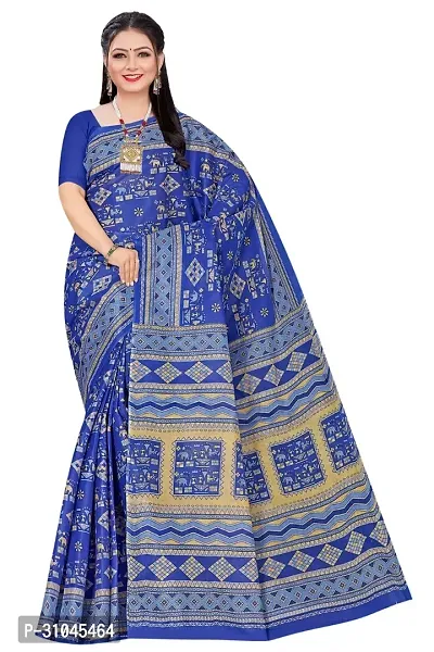 Stylish Blue Mulmul Cotton Block Print Saree Without Blouse Piece For Women