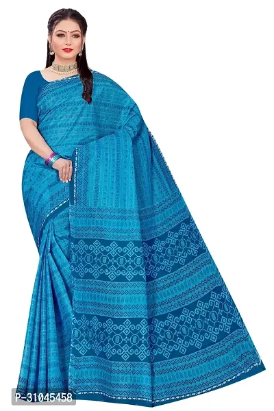 Stylish Blue Mulmul Cotton Block Print Saree Without Blouse Piece For Women