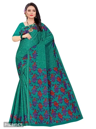 Stylish Blue Mulmul Cotton Block Print Saree With Blouse Piece For Women