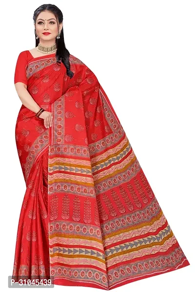 Stylish Red Mulmul Cotton Block Print Saree Without Blouse Piece For Women