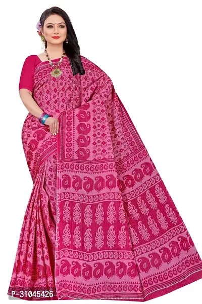 Stylish Pink Mulmul Cotton Block Print Saree Without Blouse Piece For Women